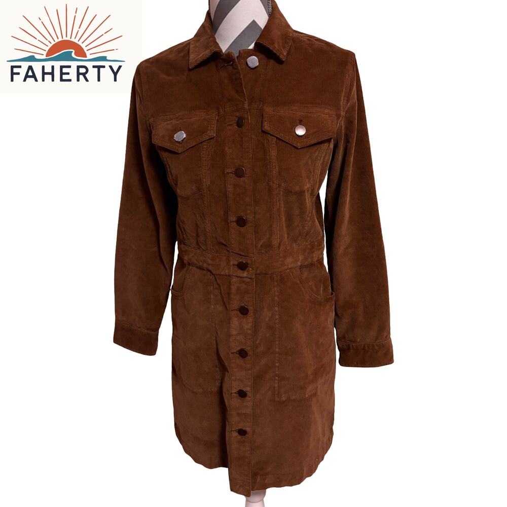 Faherty Corduroy Michelle Button Front Shirt Dress Boho Western Cowgirl NWT